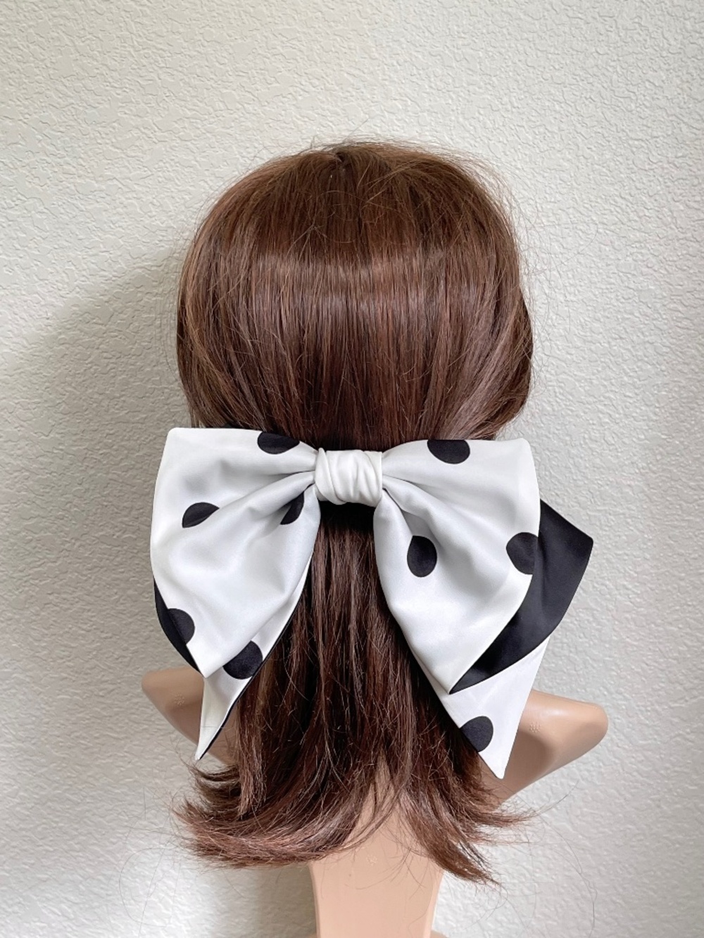 Silk satin polka dots bow two tone bow women